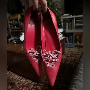 Leather kitten heel pumps with laces